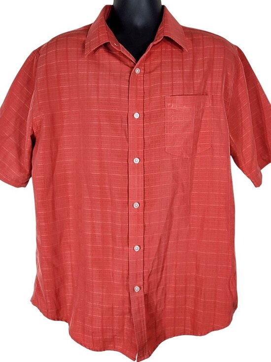Croft & Barrow Mens Large Short Sleeve Button-Up Shirt Coral Easy Care - Picture 1 of 9